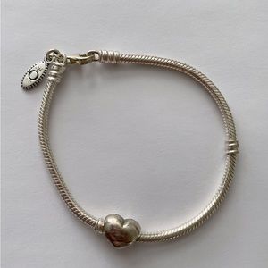 Pandora Sterling Silver Snake Chain Bracelet with Heart Sterling Silver Charm